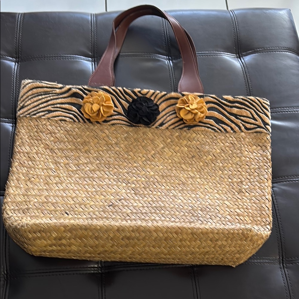 Brown and Tan Woven Tote Bag